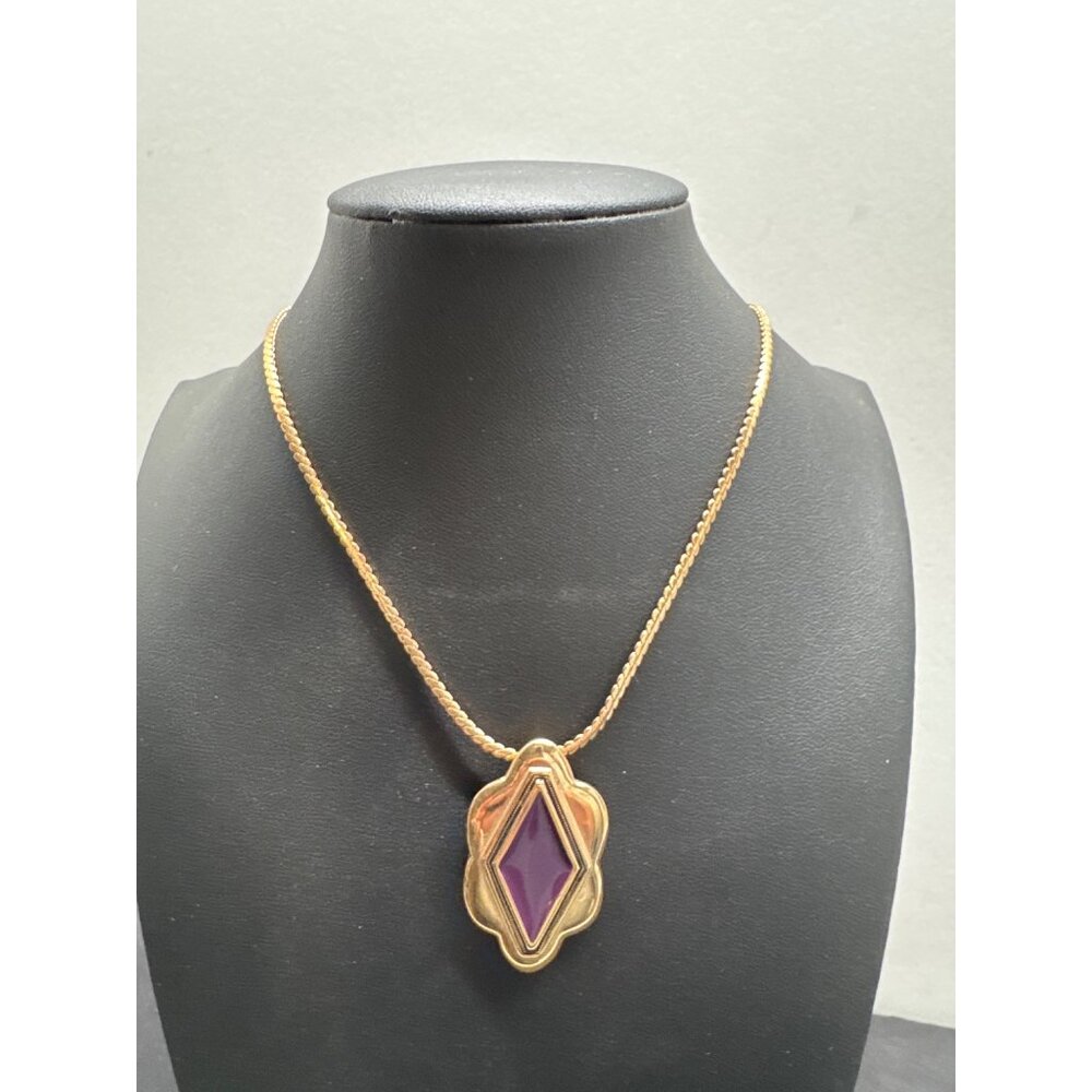 Jones New York Gold-Tone Pendant Necklace With Purple Geometric Stone On A Twist
